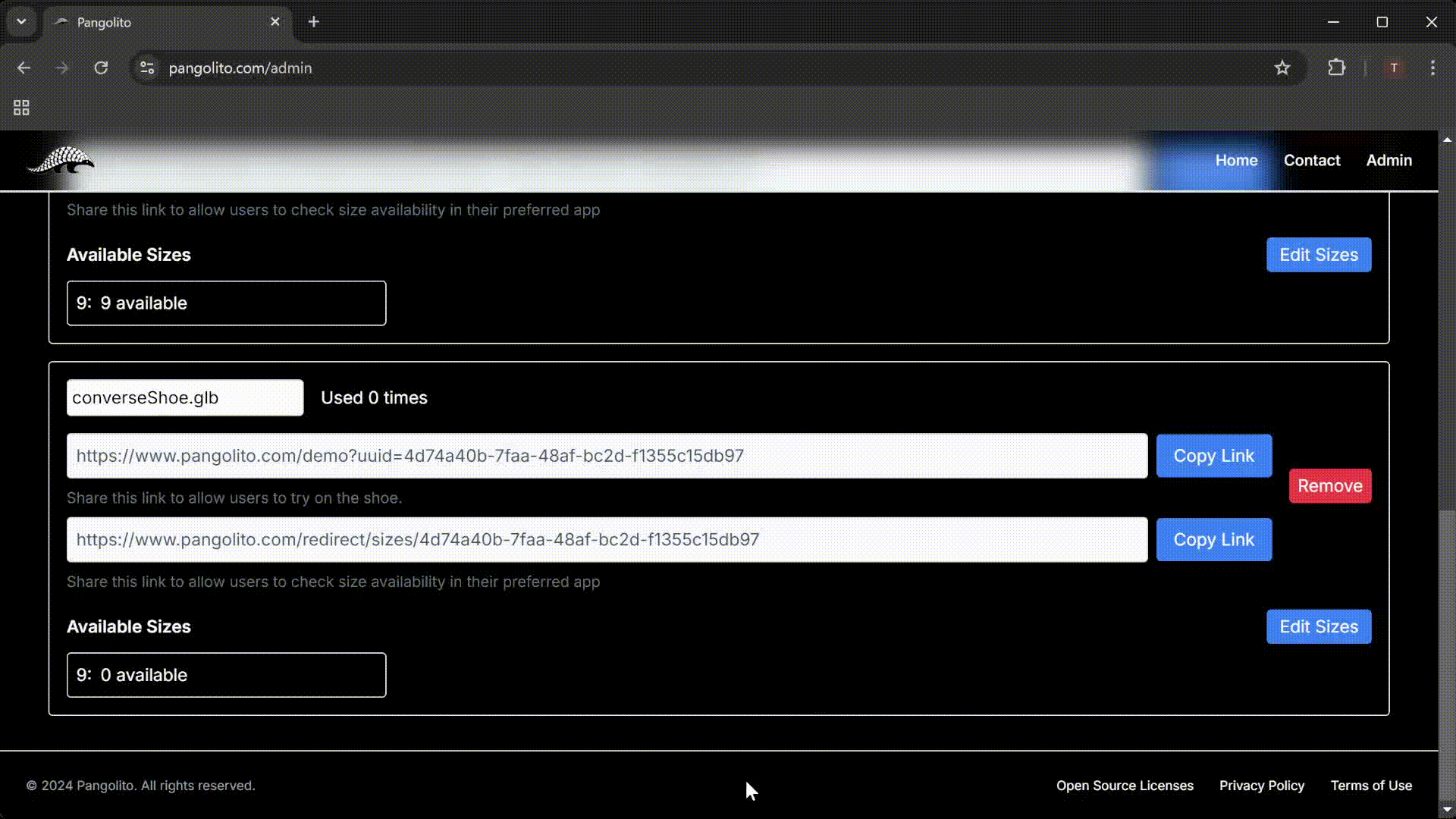 Admin dashboard